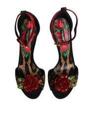 Dolce & Gabbana Bruine Luipaard Kristallen Rozen Sandalen Schoenen