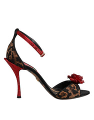 Dolce & Gabbana Bruine Luipaard Kristallen Rozen Sandalen Schoenen