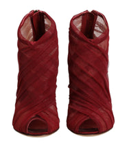 Dolce & Gabbana Rote Tüll-Stiefeletten mit Stilettoabsatz Schuhe