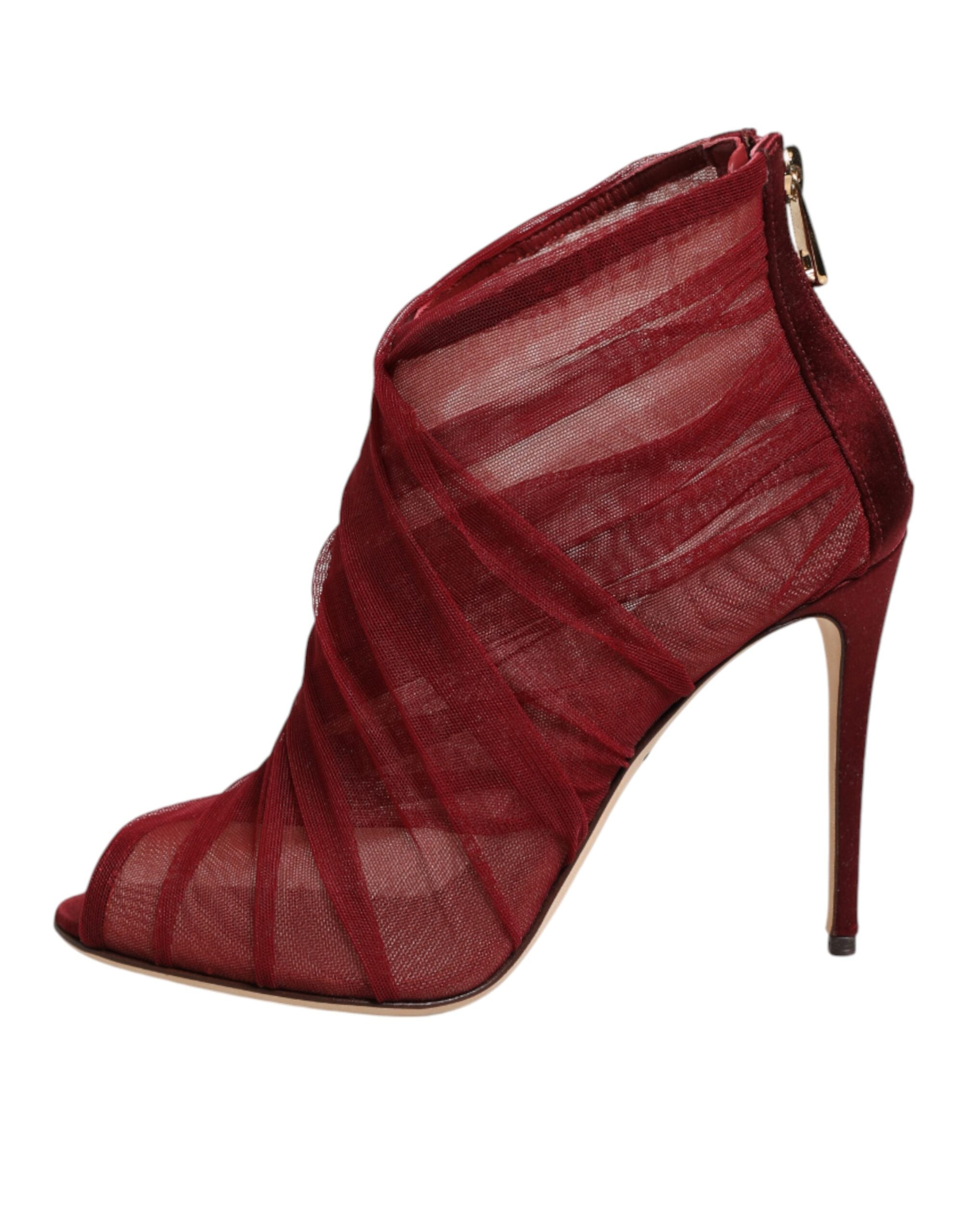 Dolce & Gabbana Rote Tüll-Stiefeletten mit Stilettoabsatz Schuhe