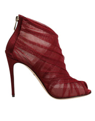 Dolce & Gabbana Rote Tüll-Stiefeletten mit Stilettoabsatz Schuhe