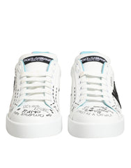 Dolce & Gabbana Weiße Leder Graffiti Low Top Sneaker Schuhe