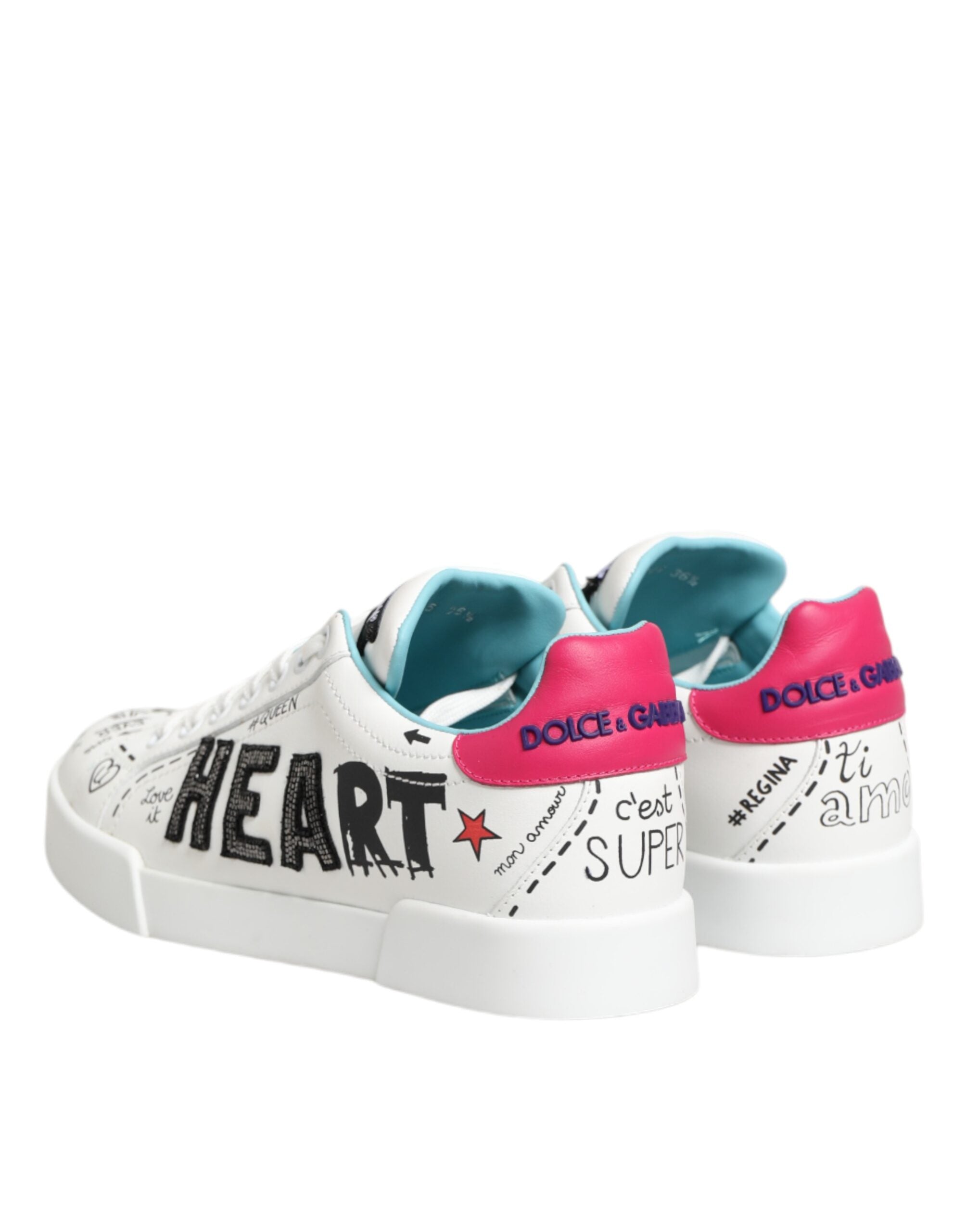 Dolce & Gabbana Weiße Leder Graffiti Low Top Sneaker Schuhe