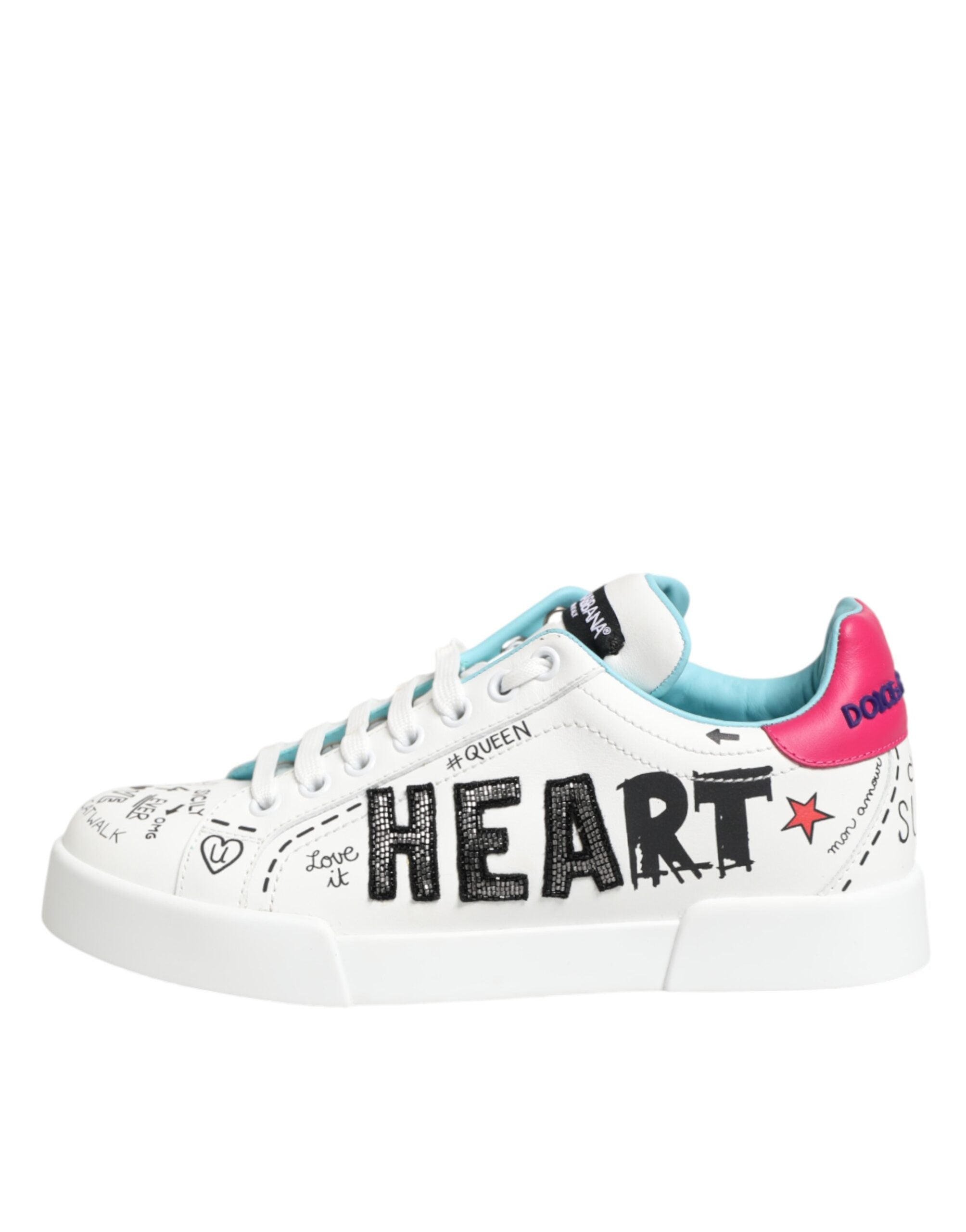 Dolce & Gabbana Weiße Leder Graffiti Low Top Sneaker Schuhe