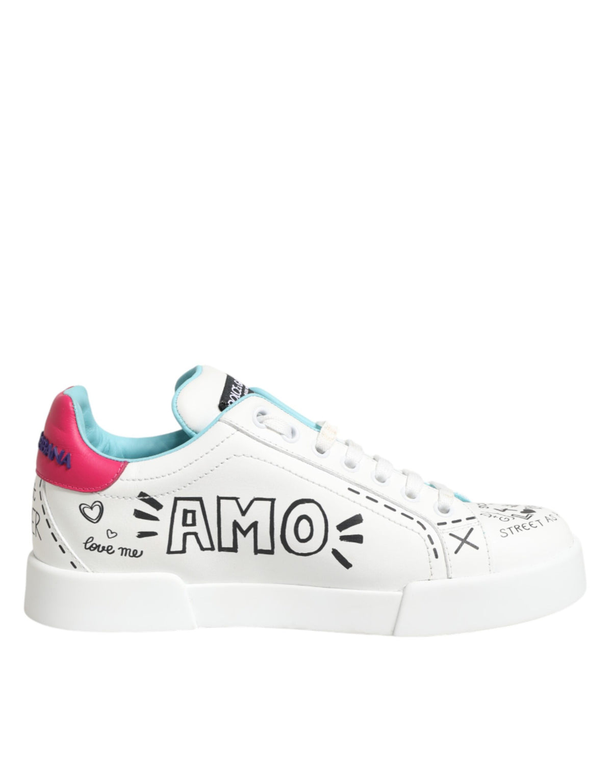 Dolce & Gabbana Weiße Leder Graffiti Low Top Sneaker Schuhe