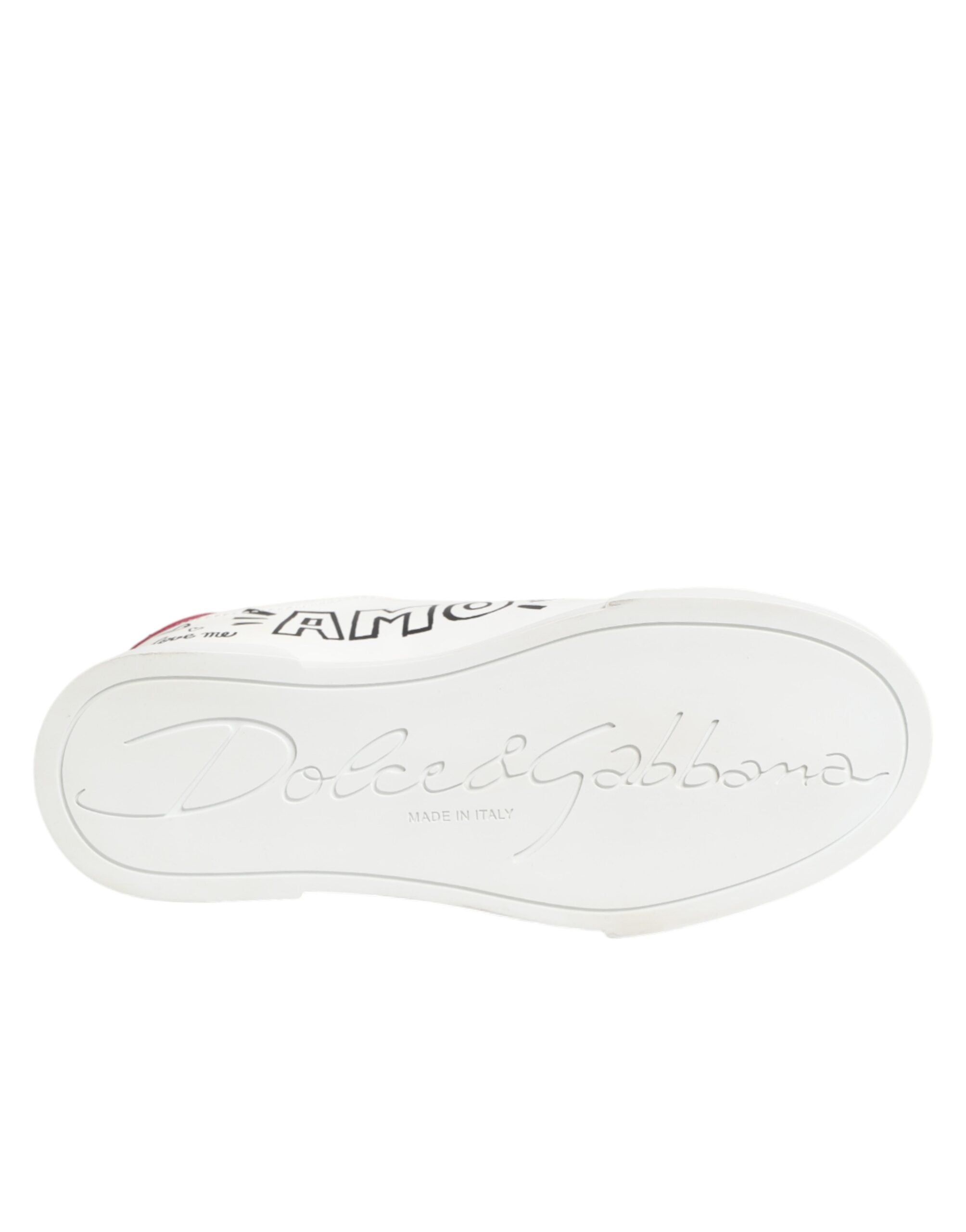 Dolce & Gabbana Weiße Leder Graffiti Low Top Sneaker Schuhe