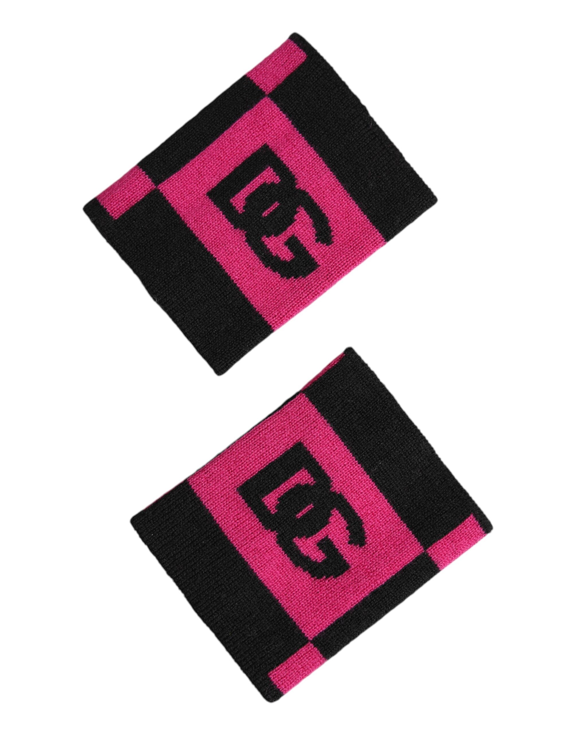 Dolce & Gabbana Schwarzes Pinkfarbenes DG Logo Kaschmir-Armband, 1 Paar