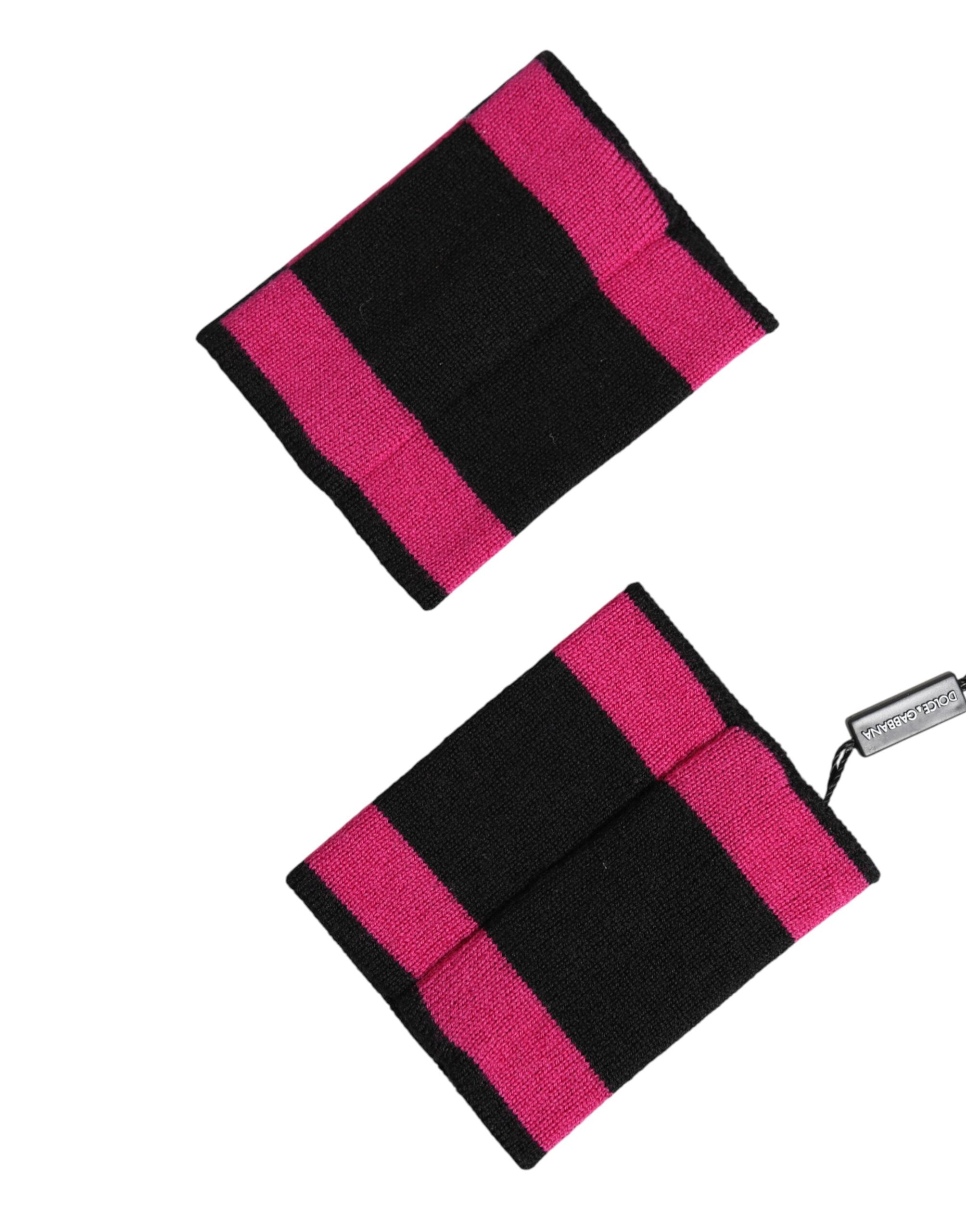 Dolce & Gabbana Schwarzes Pinkfarbenes DG Logo Kaschmir-Armband, 1 Paar