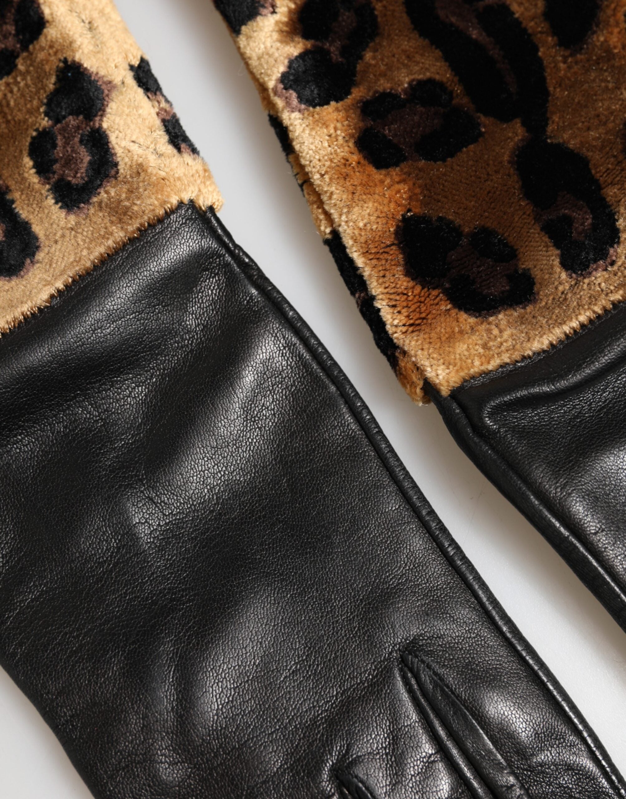 Dolce & Gabbana Braun Schwarzer Leoparden-Leder Ellenbogenlanger Fäustling