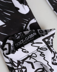 Dolce & Gabbana Handschuhe Schwarz Weiß DG Logo Ellbogenlang Fäustling