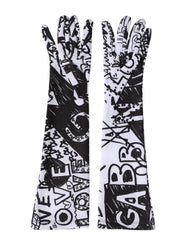 Dolce & Gabbana Handschuhe Schwarz Weiß DG Logo Ellbogenlang Fäustling