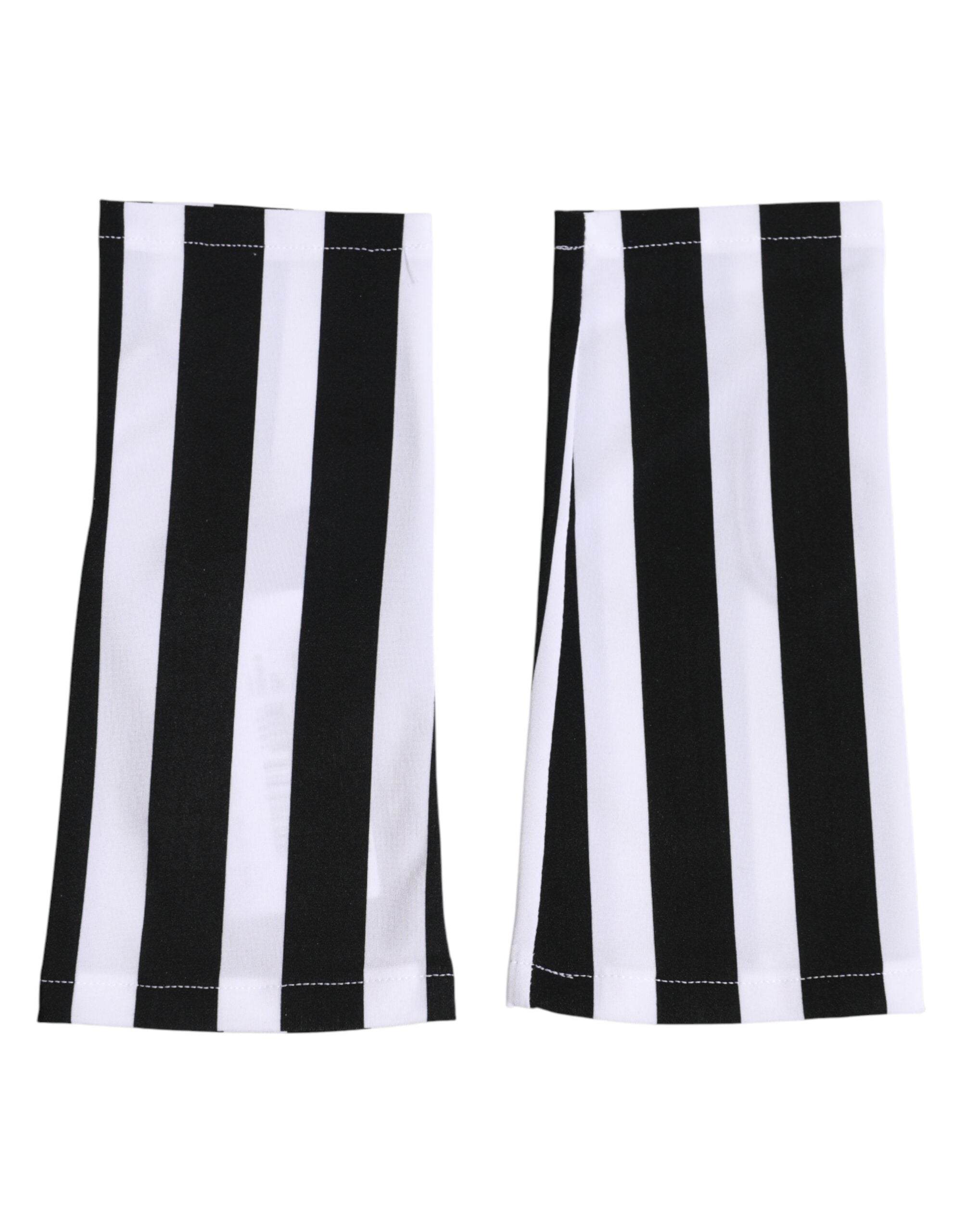 Dolce & Gabbana Schwarz-Weiß Nylon Fingerlose, Handgelenklange Handschuhe