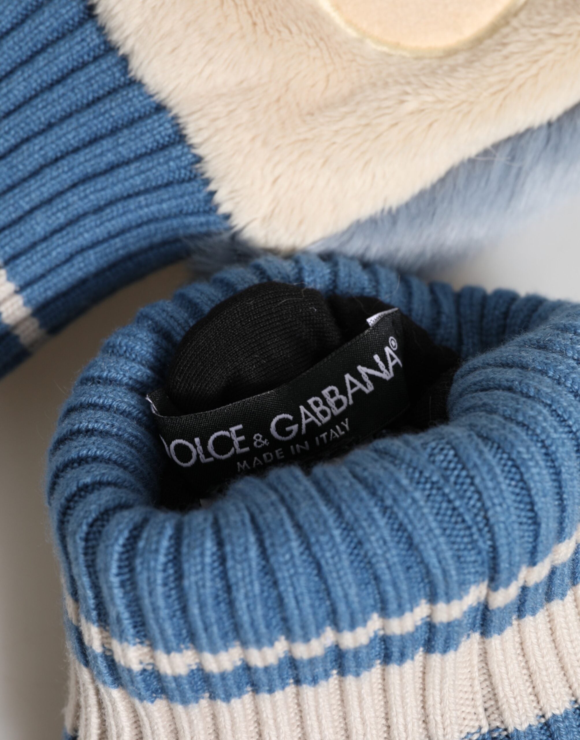Dolce & Gabbana Blaue gestrickte Pelzstulpen aus Acryl
