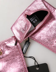 Dolce & Gabbana Pinke Leder-Fäustlinge mit DG-Logo in Handgelenkslänge