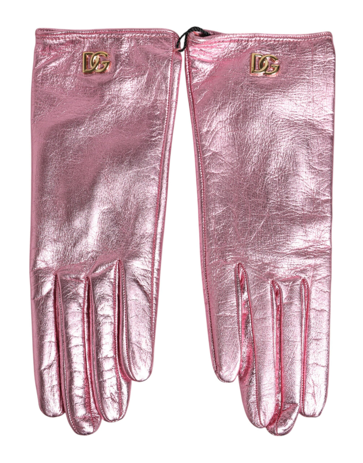 Dolce & Gabbana Pinke Leder-Fäustlinge mit DG-Logo in Handgelenkslänge