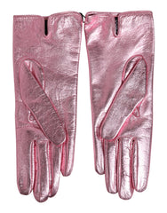 Dolce & Gabbana Pinke Leder-Fäustlinge mit DG-Logo in Handgelenkslänge