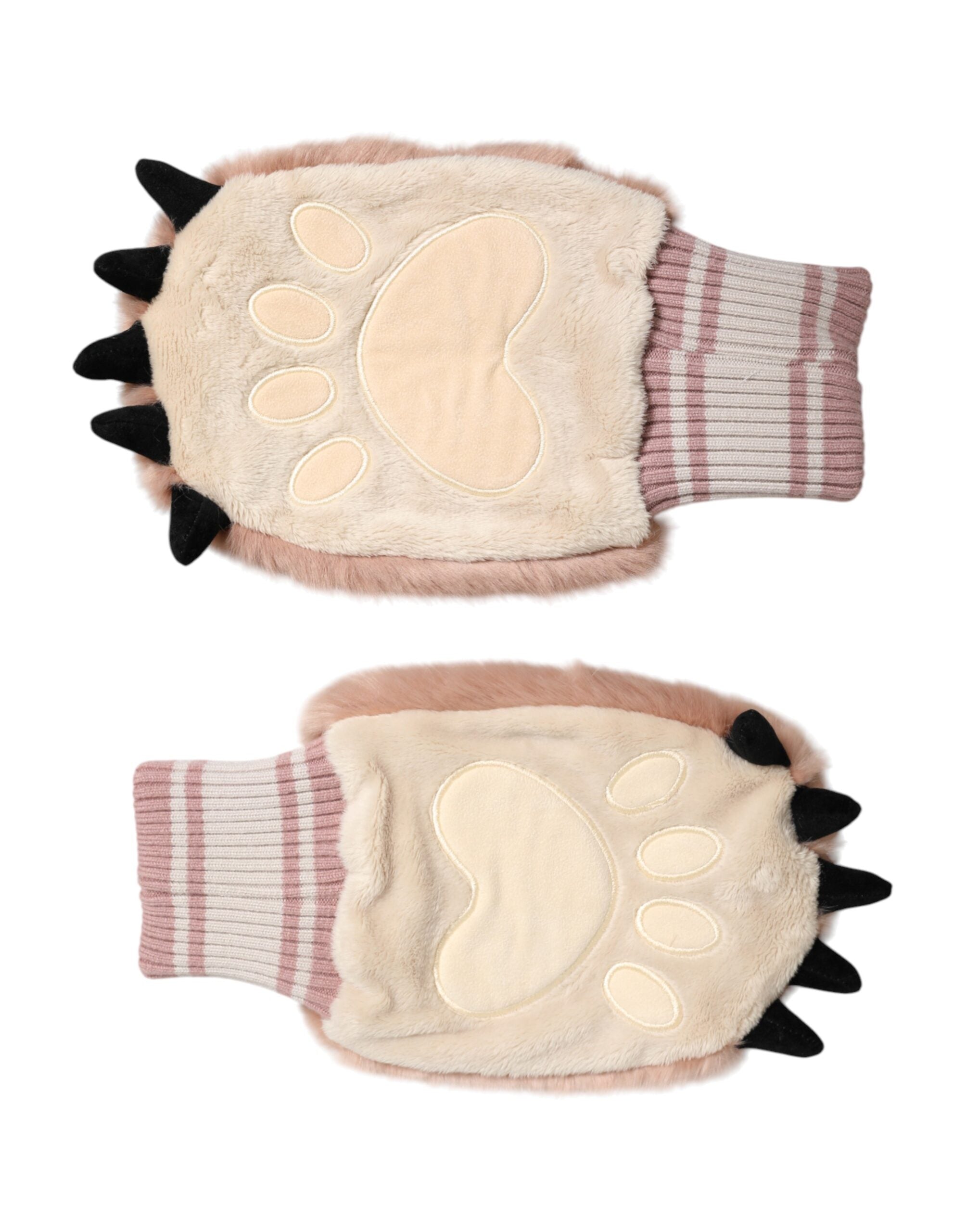 Dolce & Gabbana Braune Fäustlinge aus Acrylstrick und Pelz