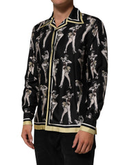 Dolce & Gabbana Zwarte Zijden Overhemd Met Pin-up Print