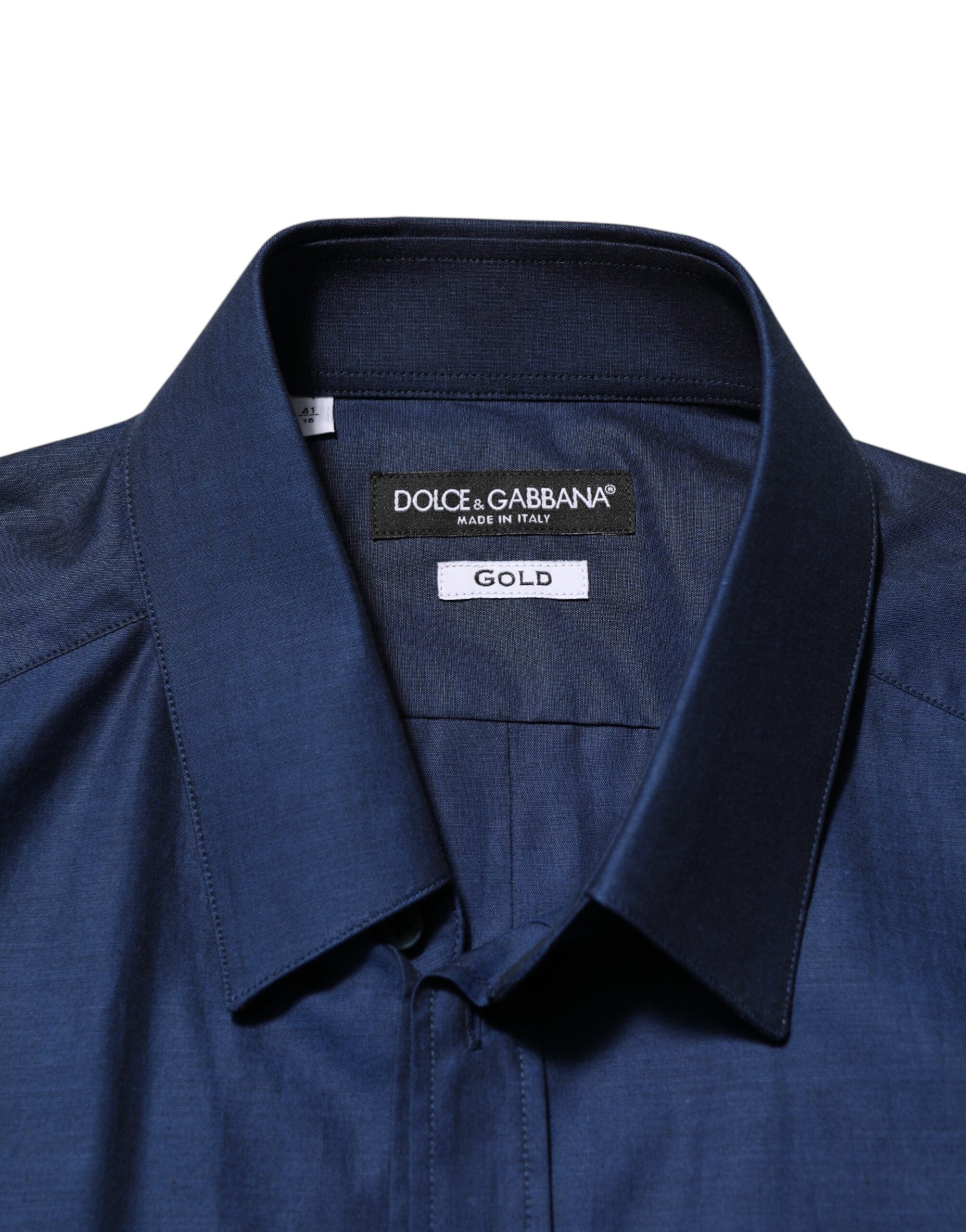 Dolce & Gabbana Blaues Baumwollhemd mit Kragen Herren GOLD Anzughemd