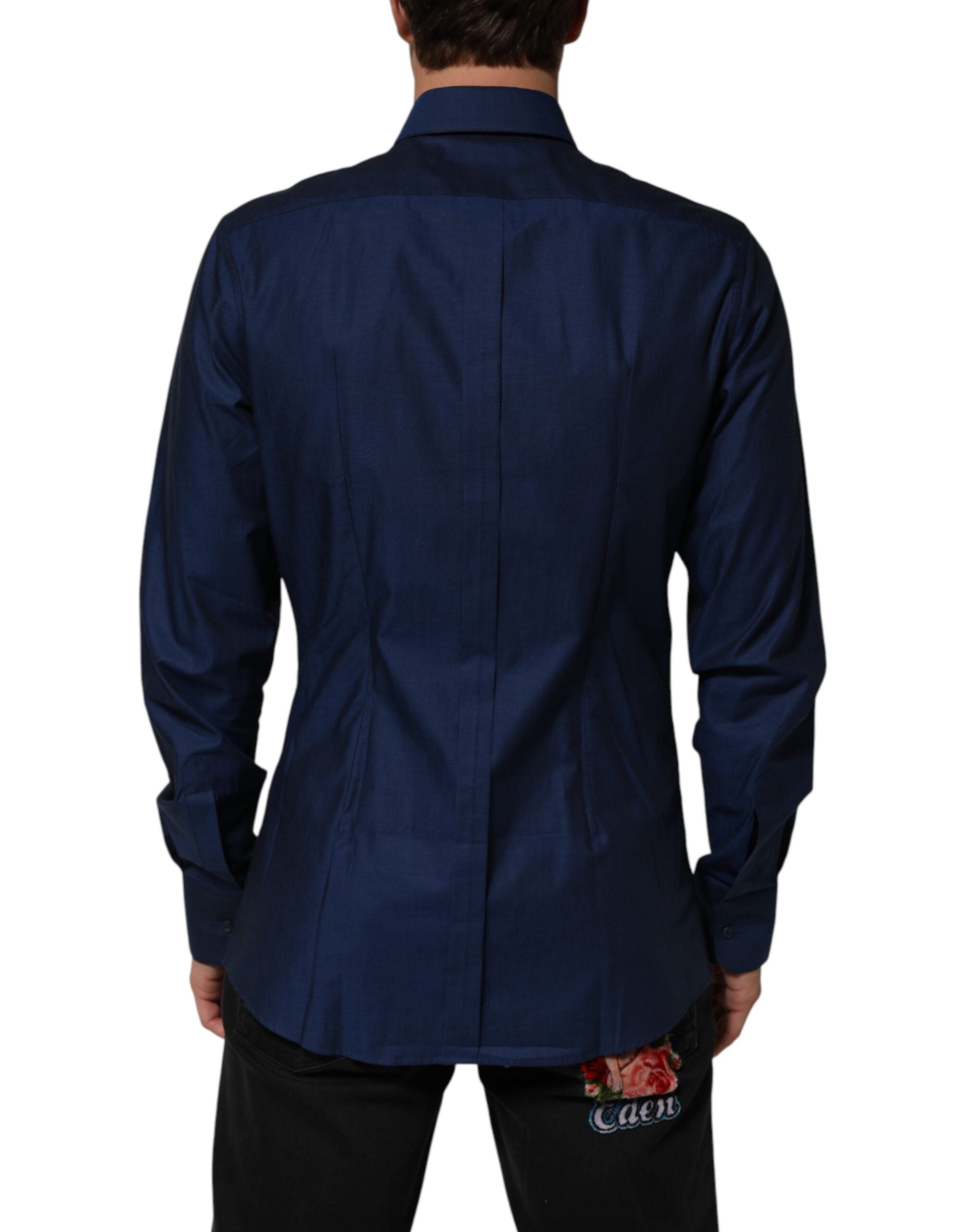 Dolce & Gabbana Blaues Baumwollhemd mit Kragen Herren GOLD Anzughemd