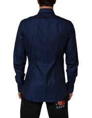 Dolce & Gabbana Blaues Baumwollhemd mit Kragen Herren GOLD Anzughemd