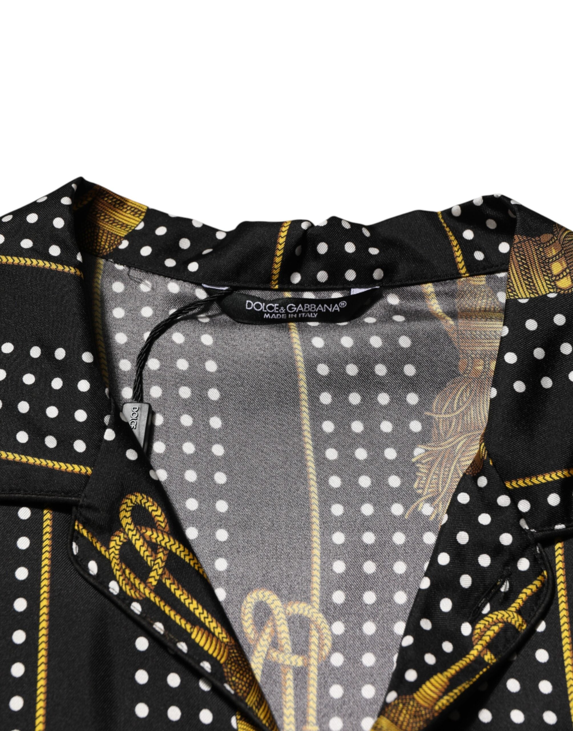 Dolce & Gabbana Zwart overhemd met stippen, kwastjes en knopen, van zijde