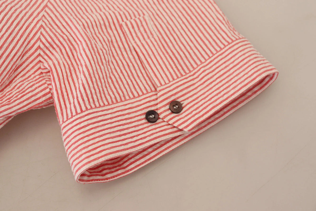 Dolce & Gabbana Rood Wit Gestreepd Katoenen Overhemd Met Korte Mouwen