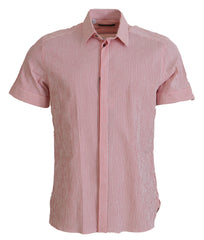 Dolce & Gabbana Red White Striped Cotton Short Sleeve Shirt