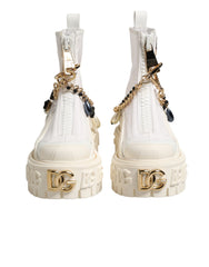 Dolce & Gabbana Witte Leren Rubberen Logo Enkellaarzen Schoenen