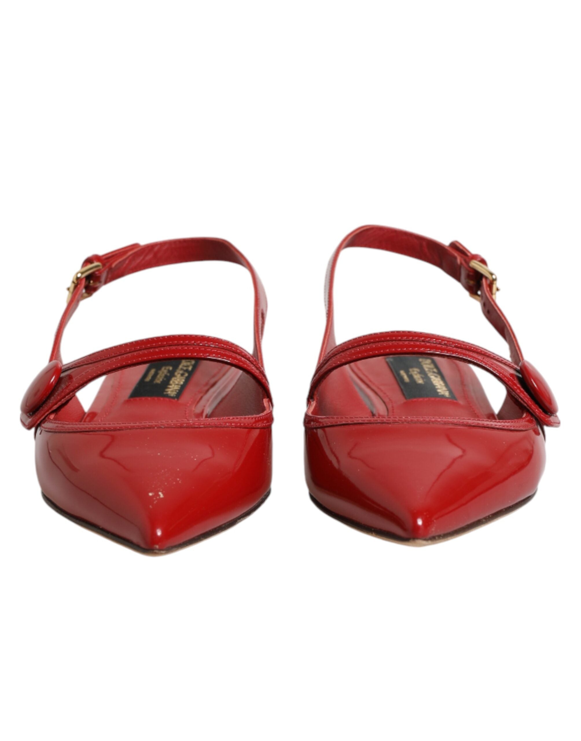 Dolce & Gabbana Rote Leder Slingback-Ballerinas Sandalen Schuhe