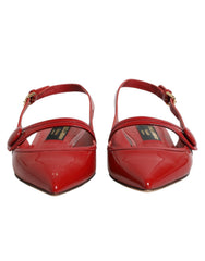 Dolce & Gabbana Rote Leder Slingback-Ballerinas Sandalen Schuhe