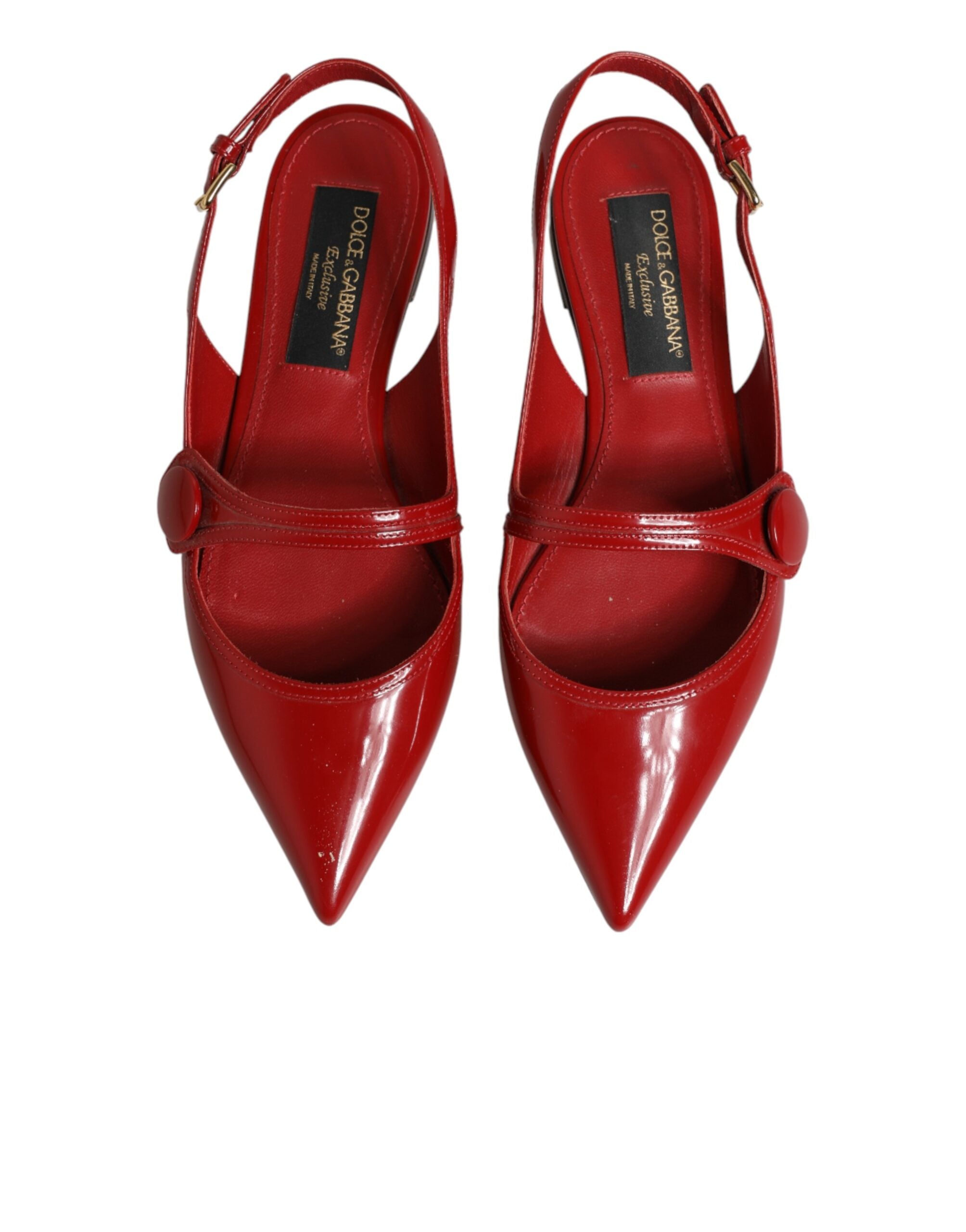 Dolce & Gabbana Rote Leder Slingback-Ballerinas Sandalen Schuhe