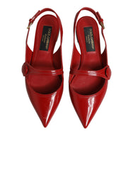 Dolce & Gabbana Rote Leder Slingback-Ballerinas Sandalen Schuhe