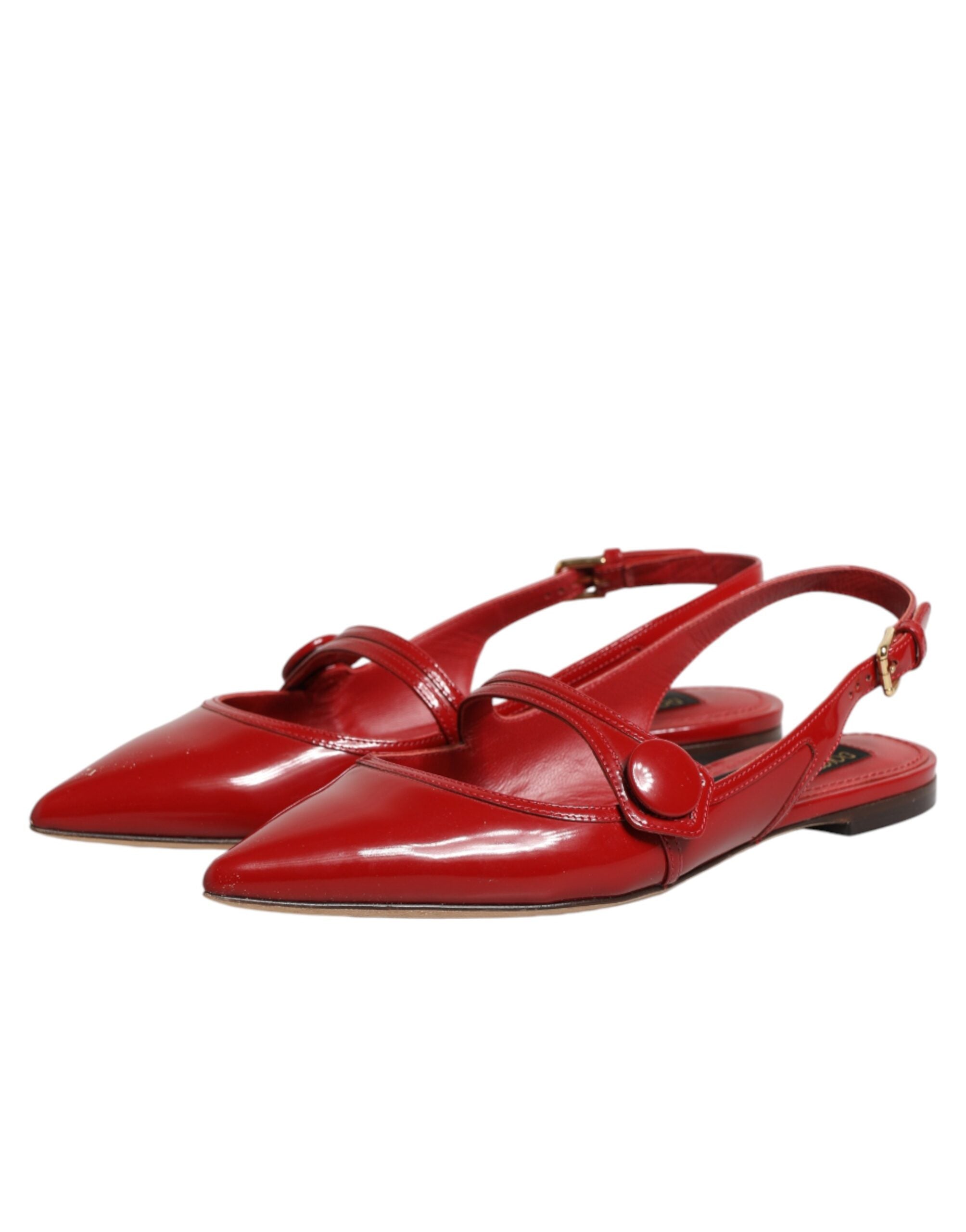 Dolce & Gabbana Rote Leder Slingback-Ballerinas Sandalen Schuhe