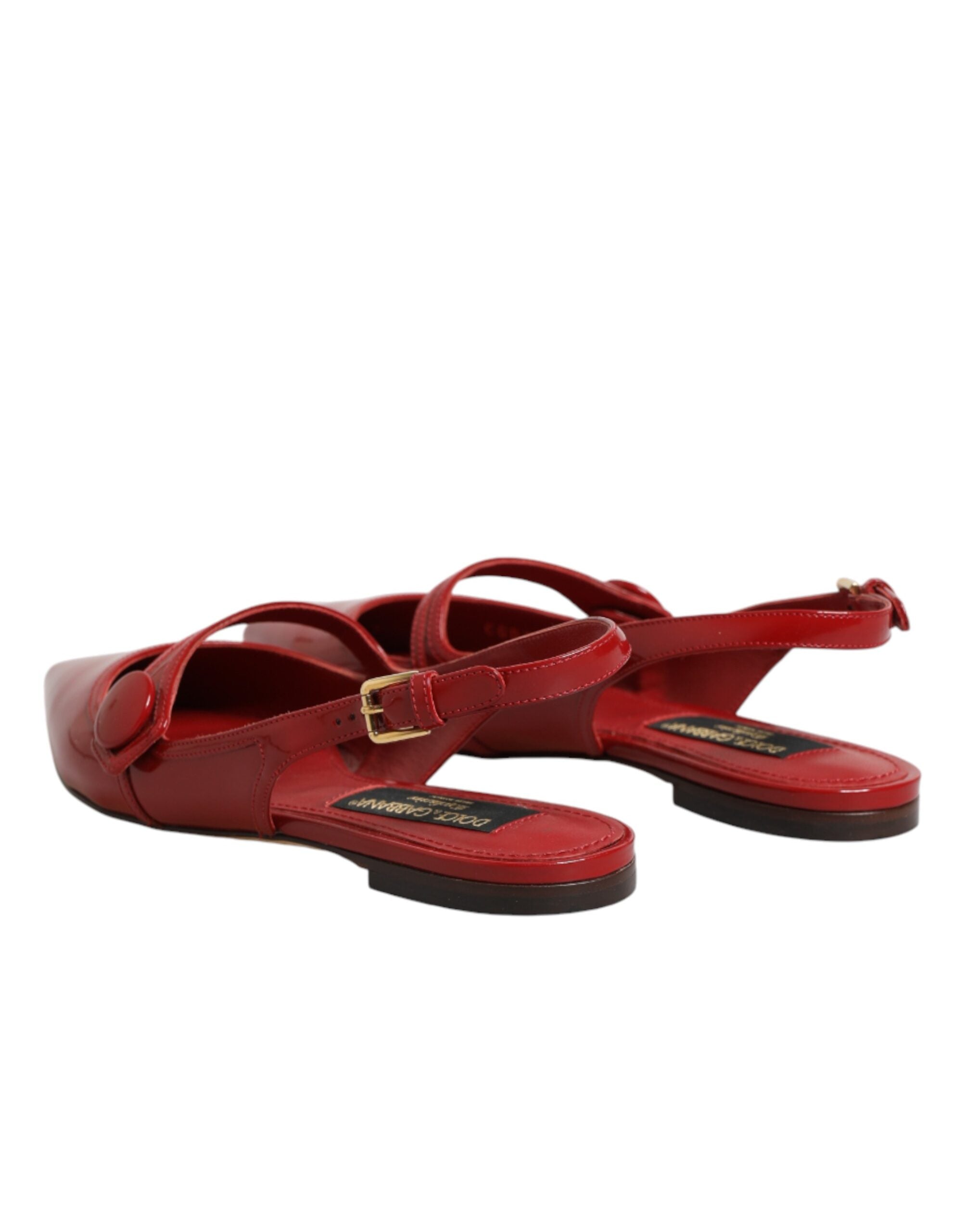 Dolce & Gabbana Rote Leder Slingback-Ballerinas Sandalen Schuhe