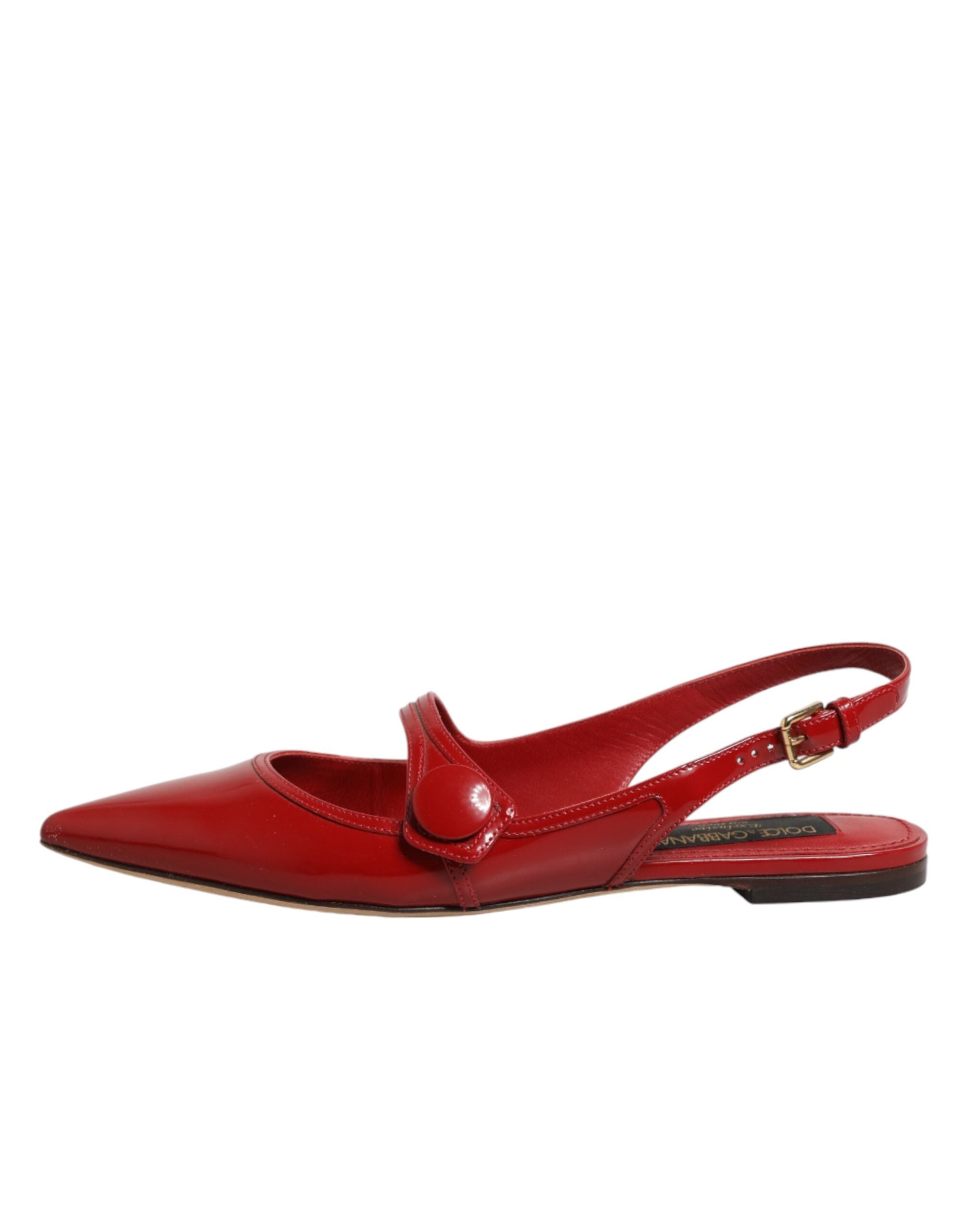 Dolce & Gabbana Rote Leder Slingback-Ballerinas Sandalen Schuhe
