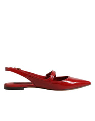 Dolce & Gabbana Rote Leder Slingback-Ballerinas Sandalen Schuhe