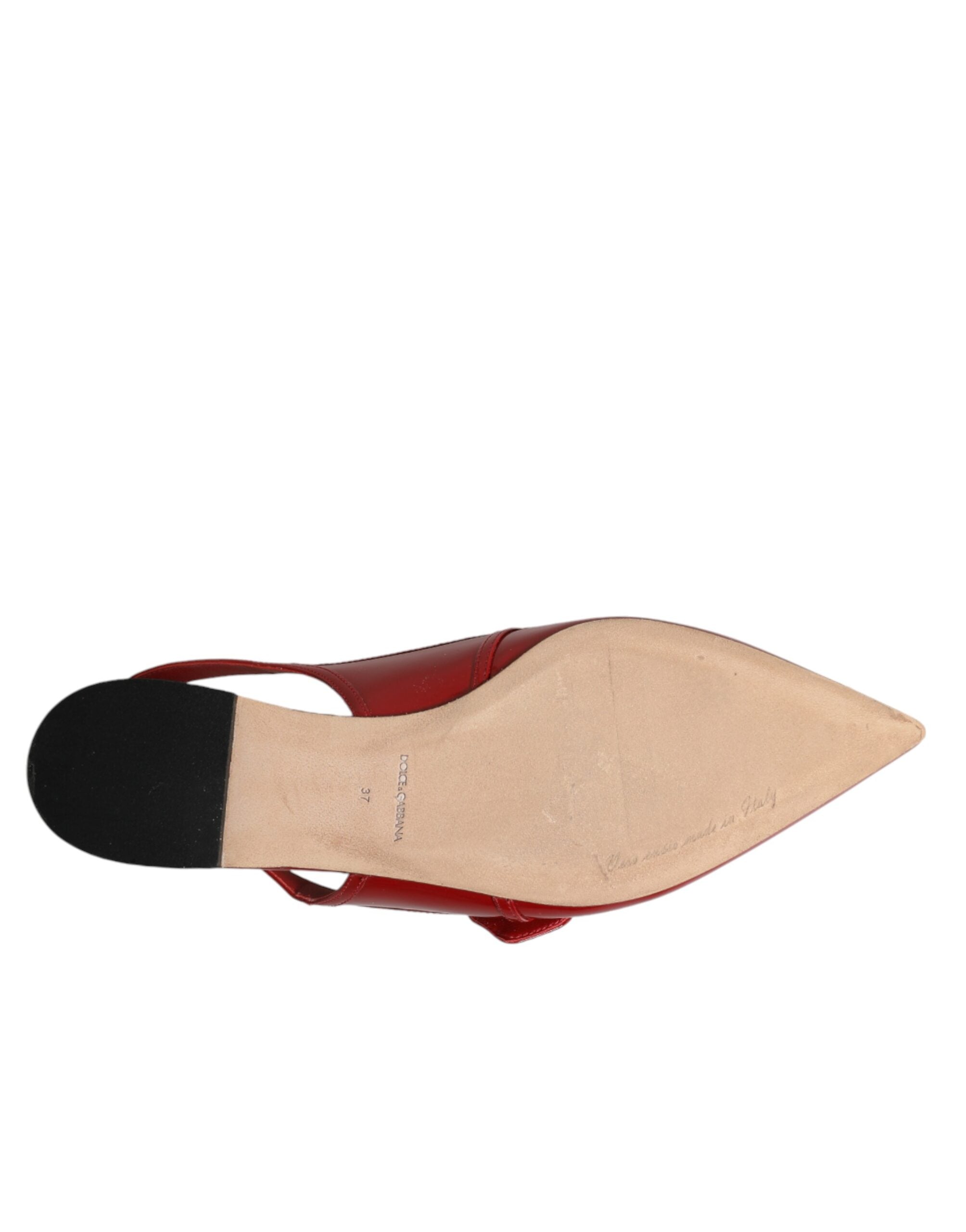 Dolce & Gabbana Rote Leder Slingback-Ballerinas Sandalen Schuhe