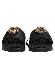 Dolce & Gabbana Zwarte Devotion Matelassé Leren Slippers Schoenen