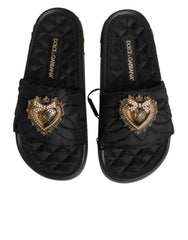Dolce & Gabbana Zwarte Devotion Matelassé Leren Slippers Schoenen