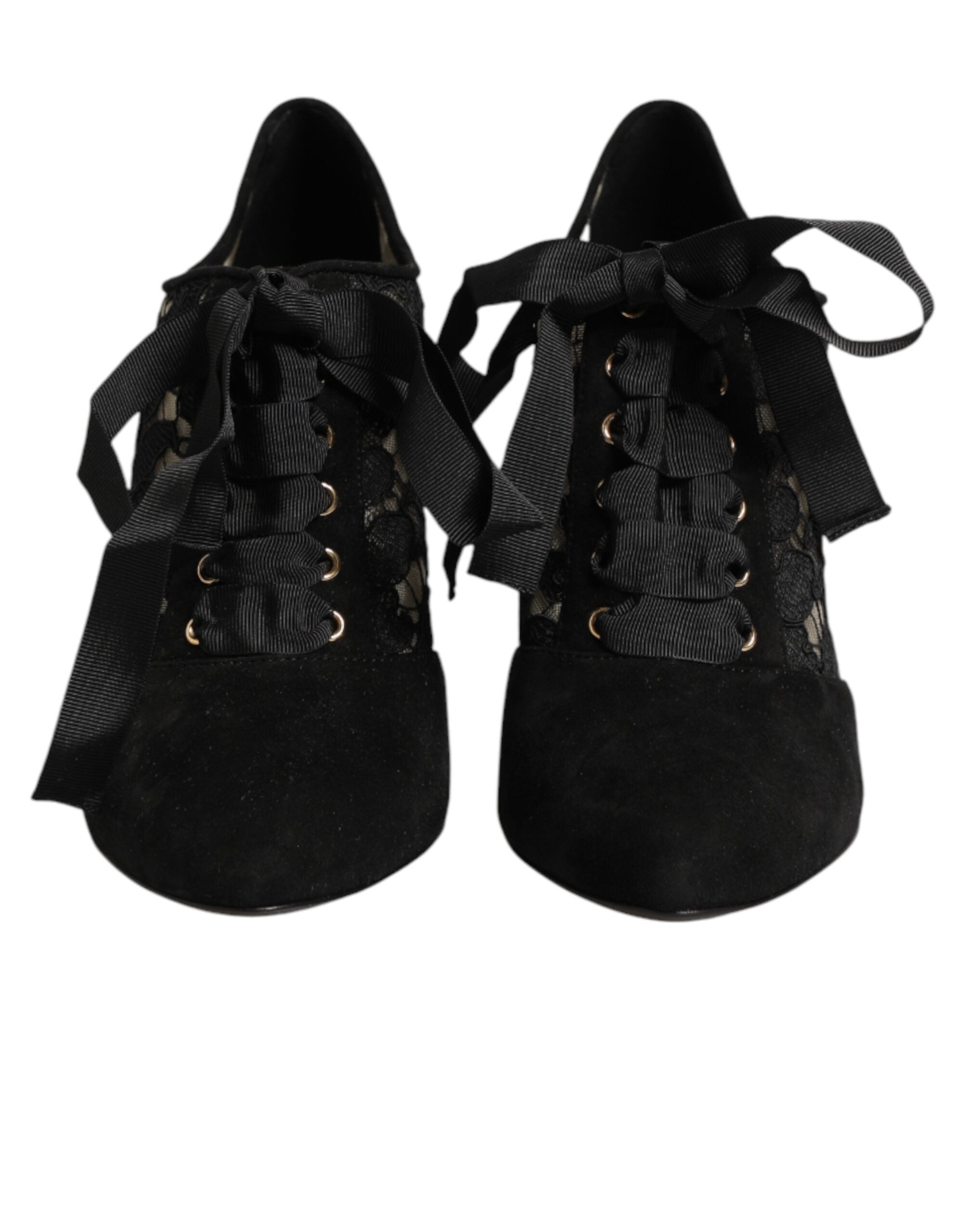 Dolce & Gabbana Schwarze Blumen-High Heels SCHNÜRPUMPS Schuhe