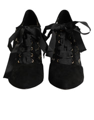 Dolce & Gabbana Schwarze Blumen-High Heels SCHNÜRPUMPS Schuhe