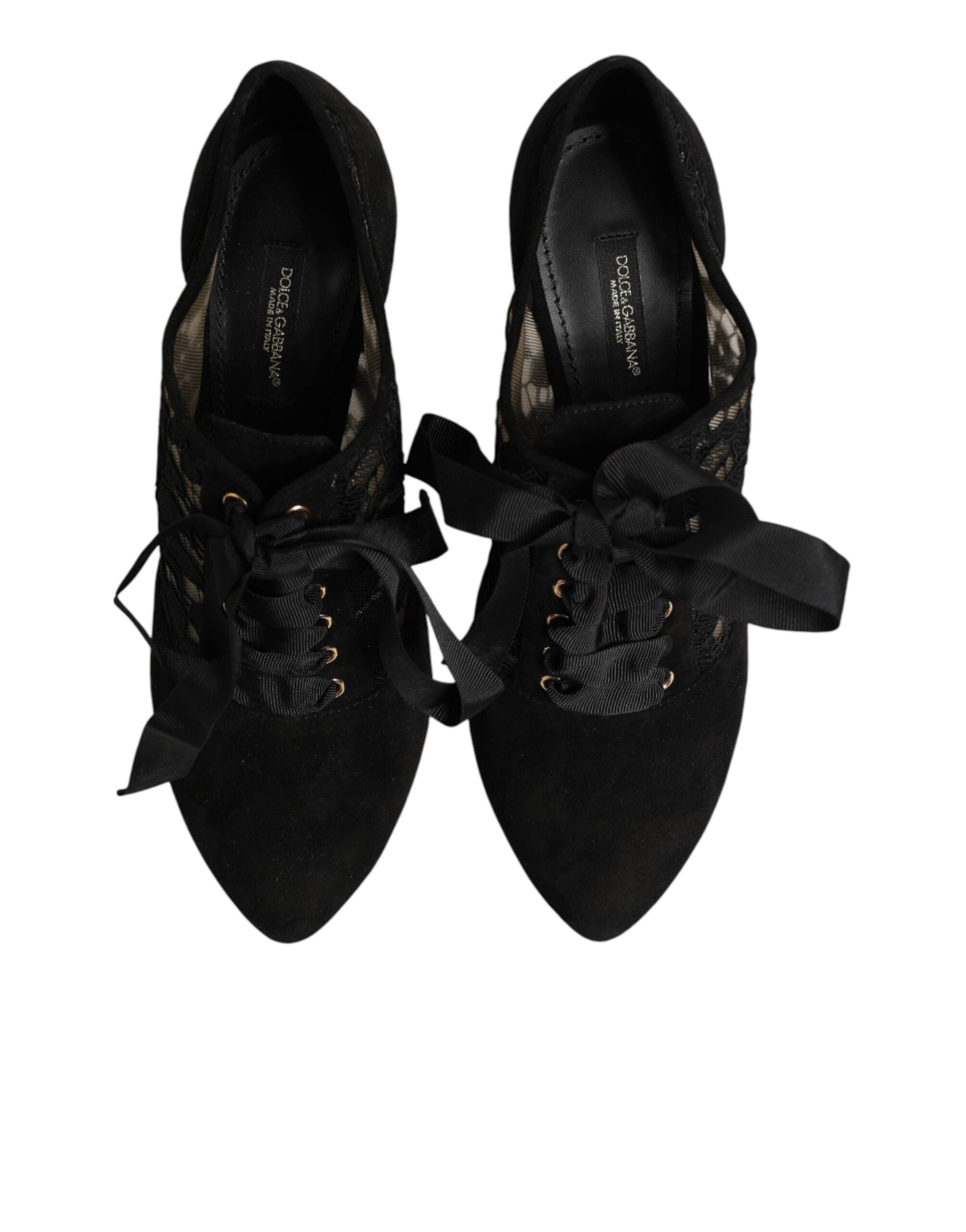 Dolce & Gabbana Schwarze Blumen-High Heels SCHNÜRPUMPS Schuhe