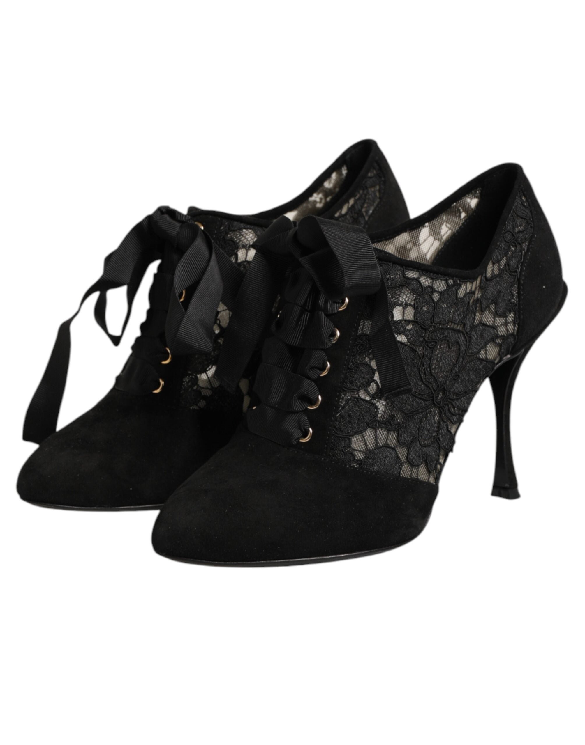 Dolce & Gabbana Schwarze Blumen-High Heels SCHNÜRPUMPS Schuhe