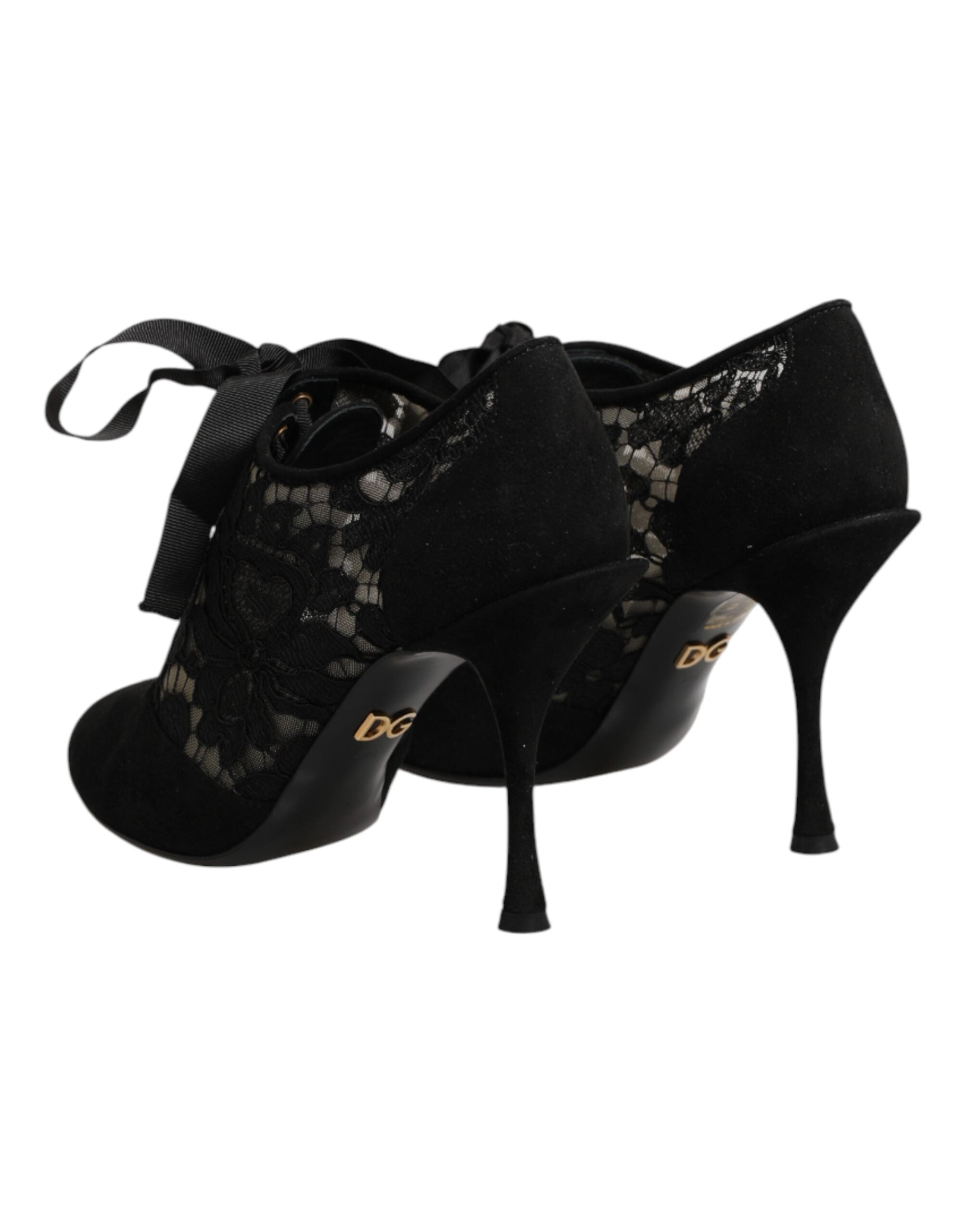 Dolce & Gabbana Schwarze Blumen-High Heels SCHNÜRPUMPS Schuhe