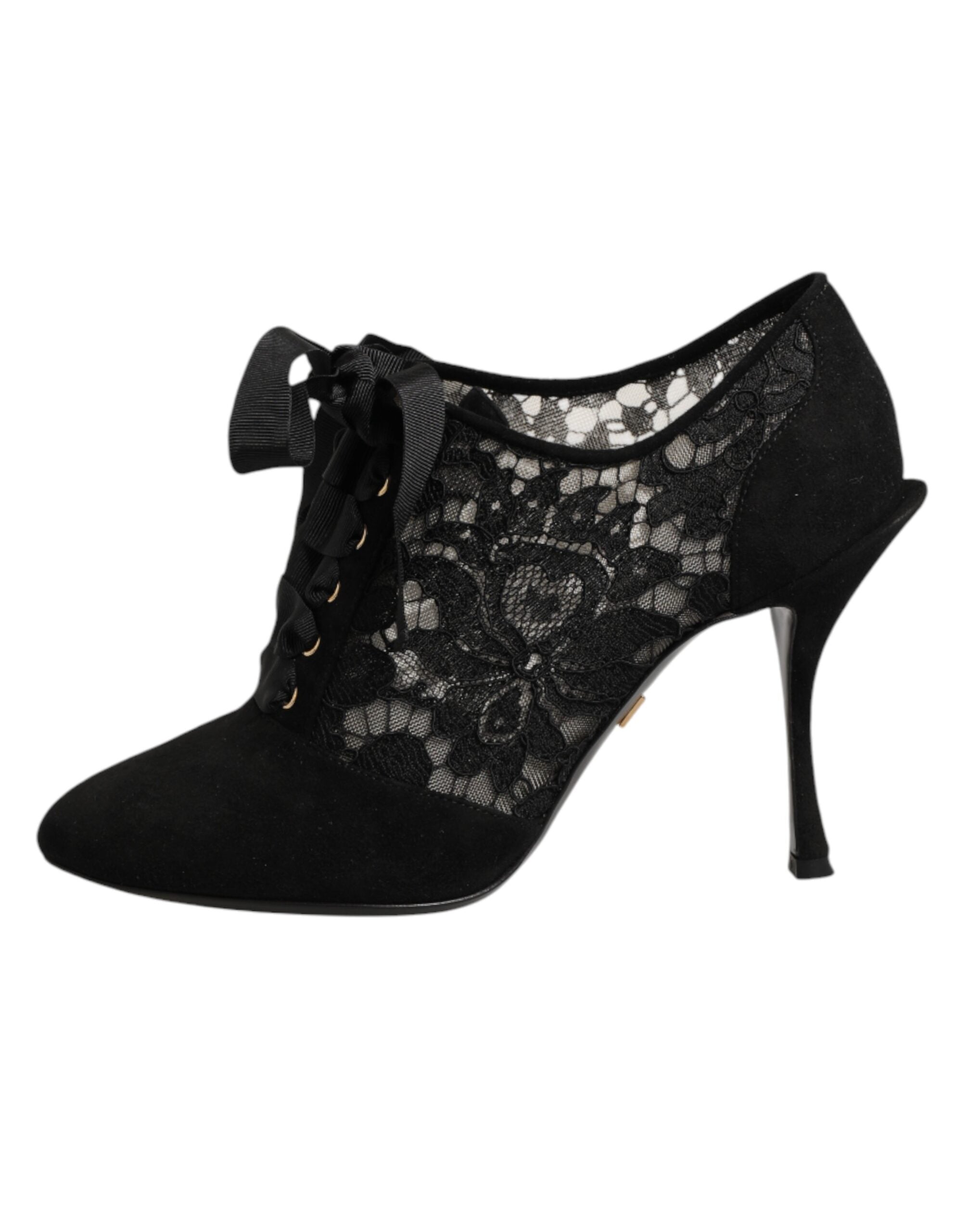 Dolce & Gabbana Schwarze Blumen-High Heels SCHNÜRPUMPS Schuhe