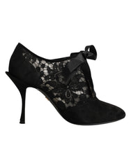 Dolce & Gabbana Schwarze Blumen-High Heels SCHNÜRPUMPS Schuhe