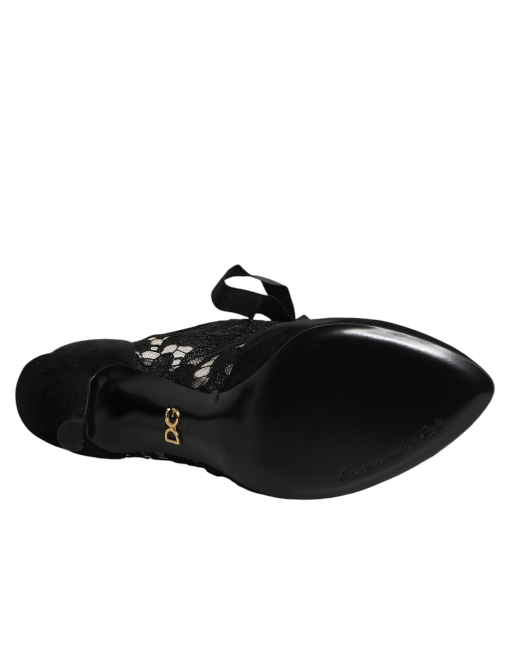 Dolce & Gabbana Schwarze Blumen-High Heels SCHNÜRPUMPS Schuhe