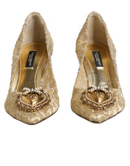 Dolce & Gabbana Gold Taormina Spitze DEVOTION Pumps Schuhe