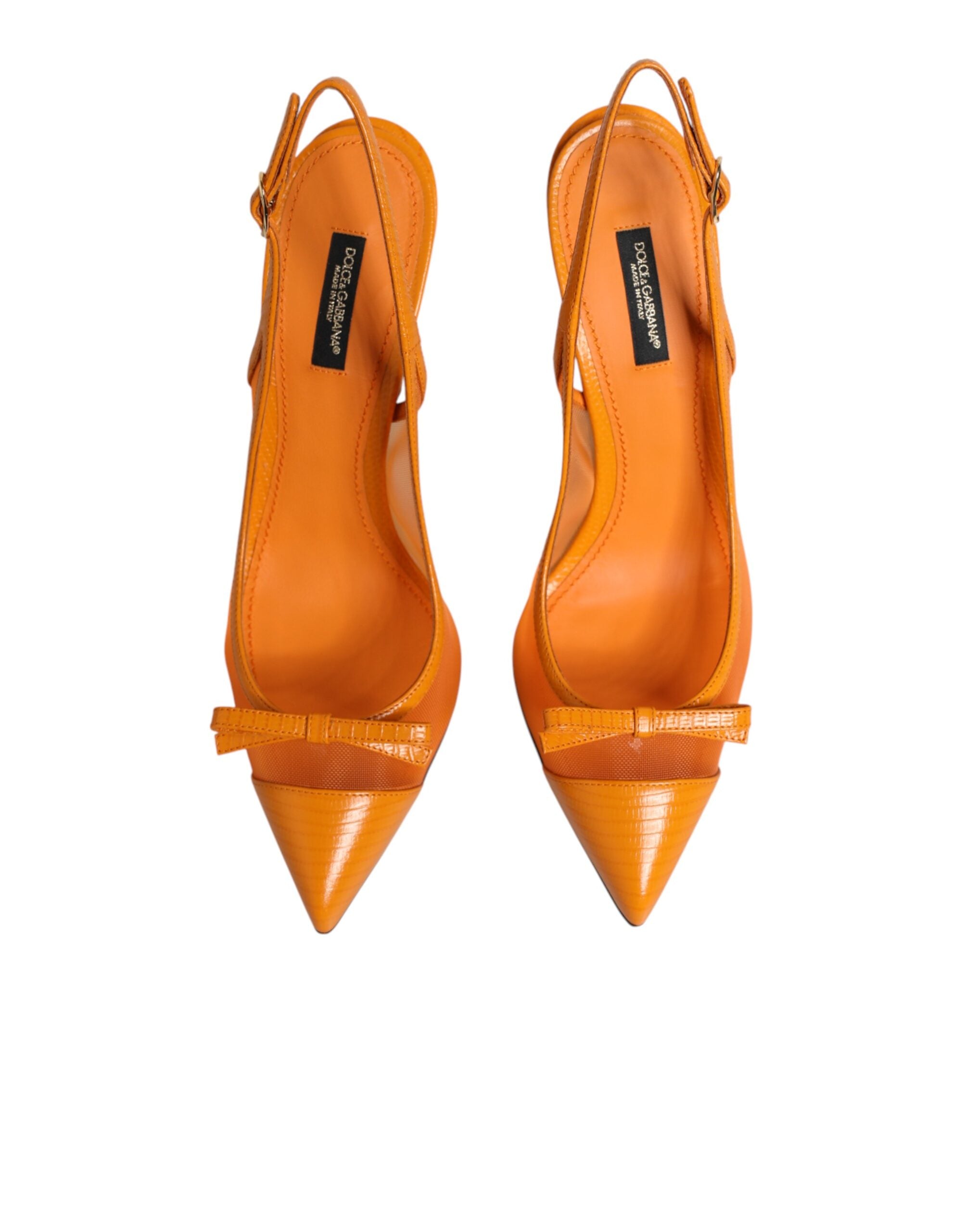 Dolce & Gabbana Slingpumps aus orangefarbenem Leder und Mesh